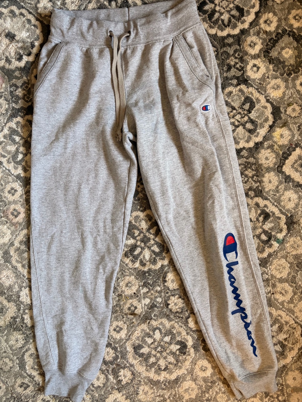 Champion Gray Joggers with Blue & Red Logo